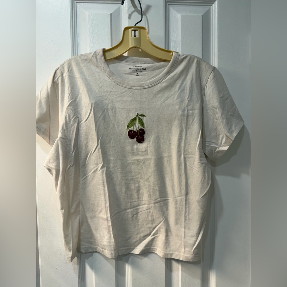 Abercrombie and Fitch Chic Cream Tee with Cherry Embroidery